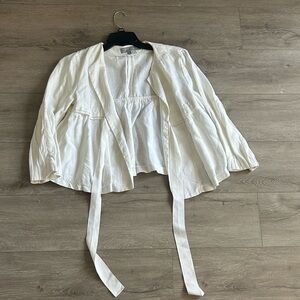 Zara Woman Cream Open-Front Linen Jacket With Ties Size Large